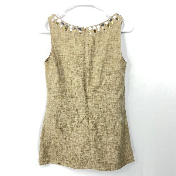 Tory Burch 100% Linen Size 2 Tan Embellished Sleeveless Blouse Top - Picture 6 of 6